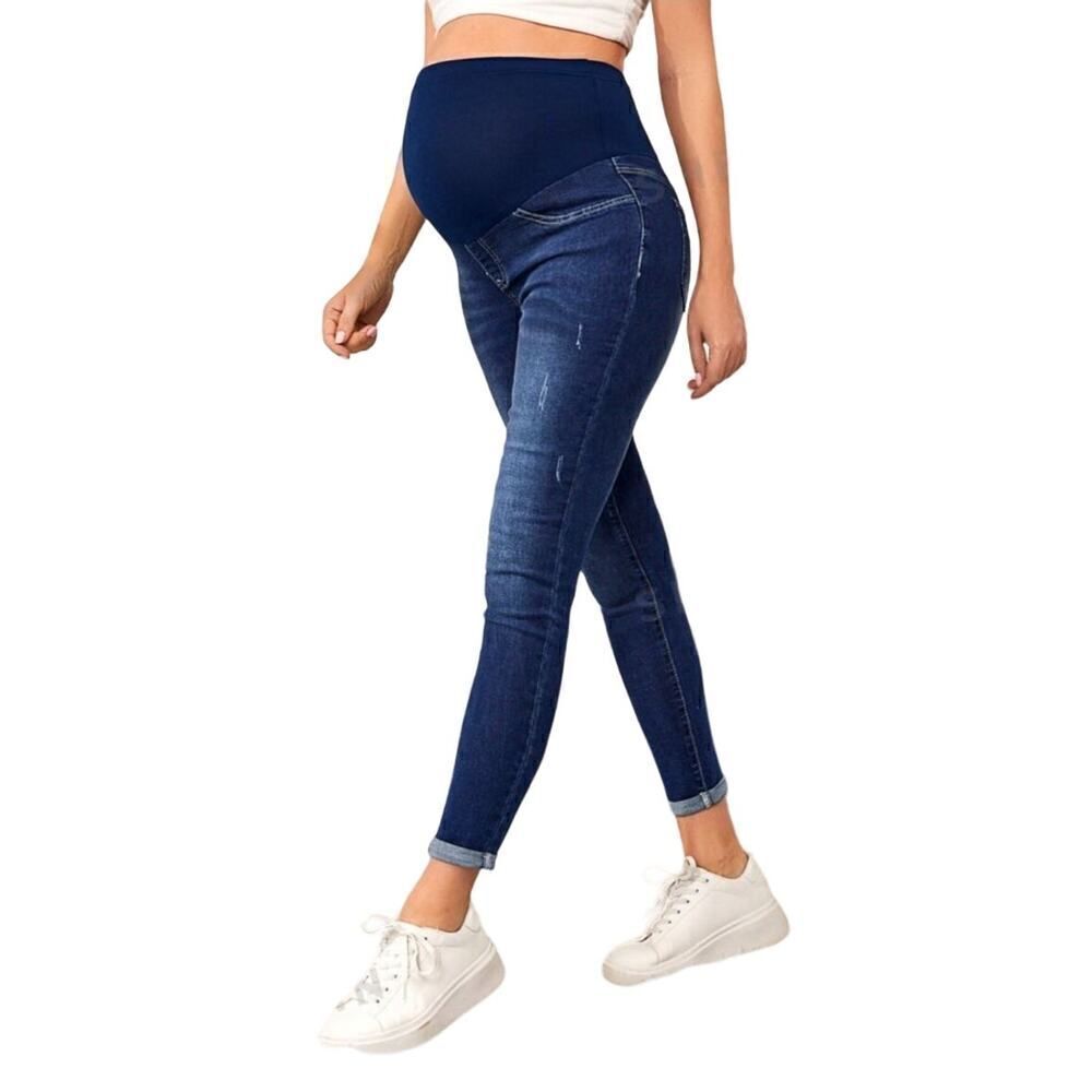SHEIN maternity high waist cuffed ripped skinny jeans sz XL